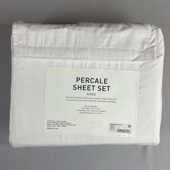 AQ Textiles Percale Solid 4-Pc. Sheet Set, King, White New In Original Package - Picture 4 of 9